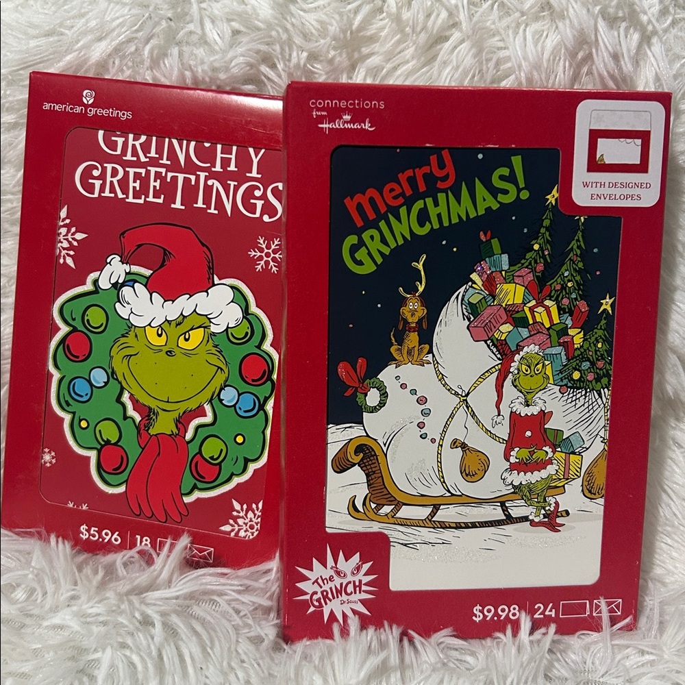 🩶5/$30 Grinch Christmas Holiday Greeting Card Set 2 Boxes Grinch Designs NEW
